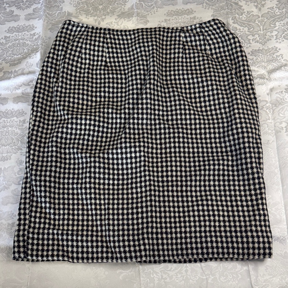 Doncaster Black and White Houndstooth Wool Pencil Skirt Size 14